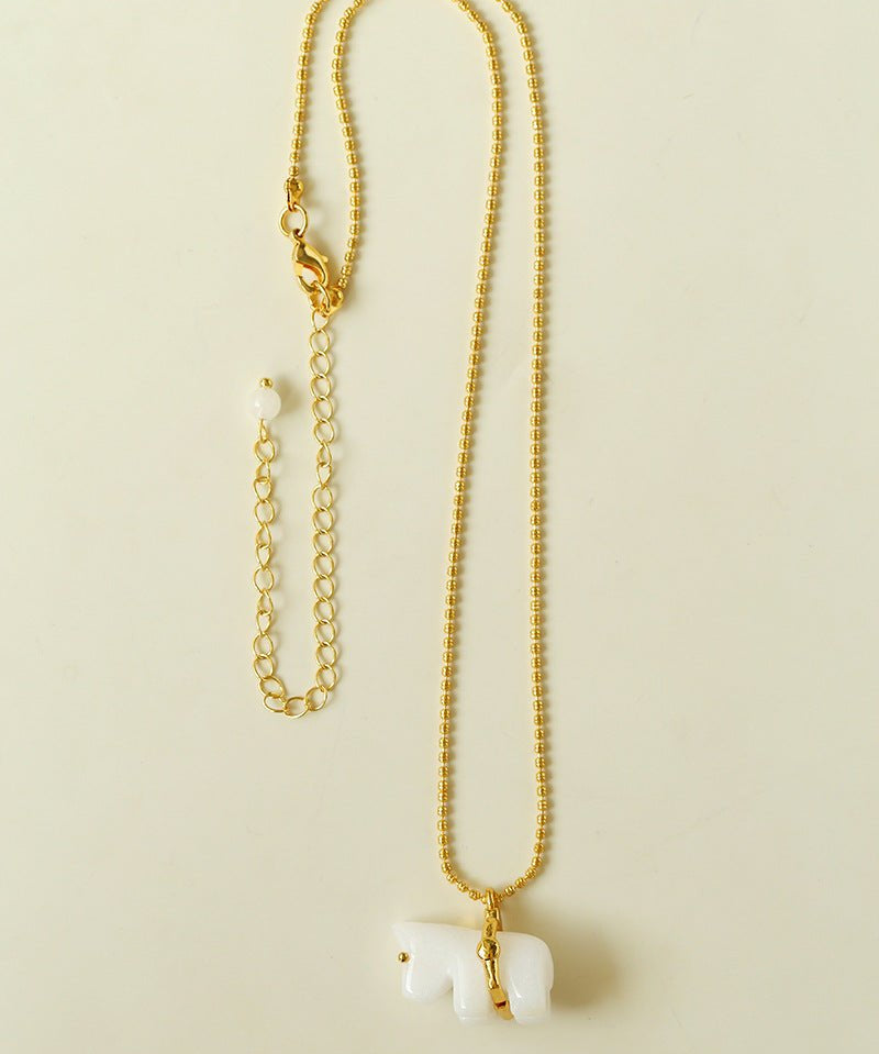 Bohemian Leaping Horse Collection White Jade Carved Horse Pendant Chian Necklace - floysun