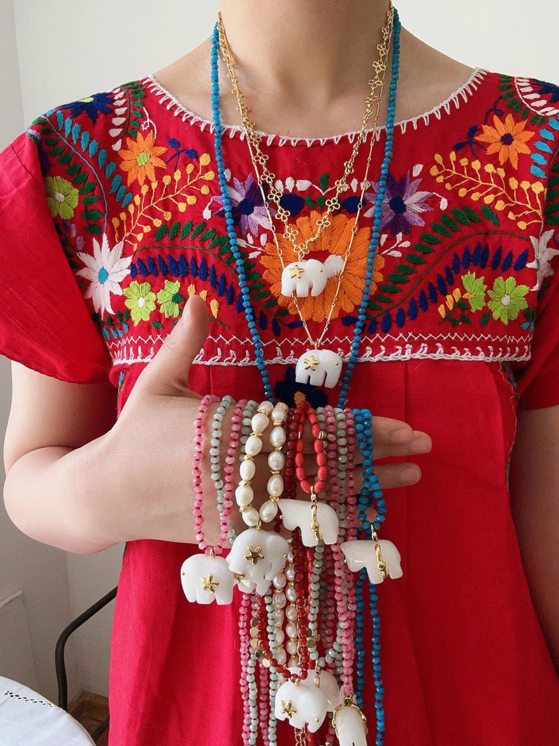 Bohemian Leaping Horse Collection White Jade Carved Horse Pendant Chian Necklace - floysun