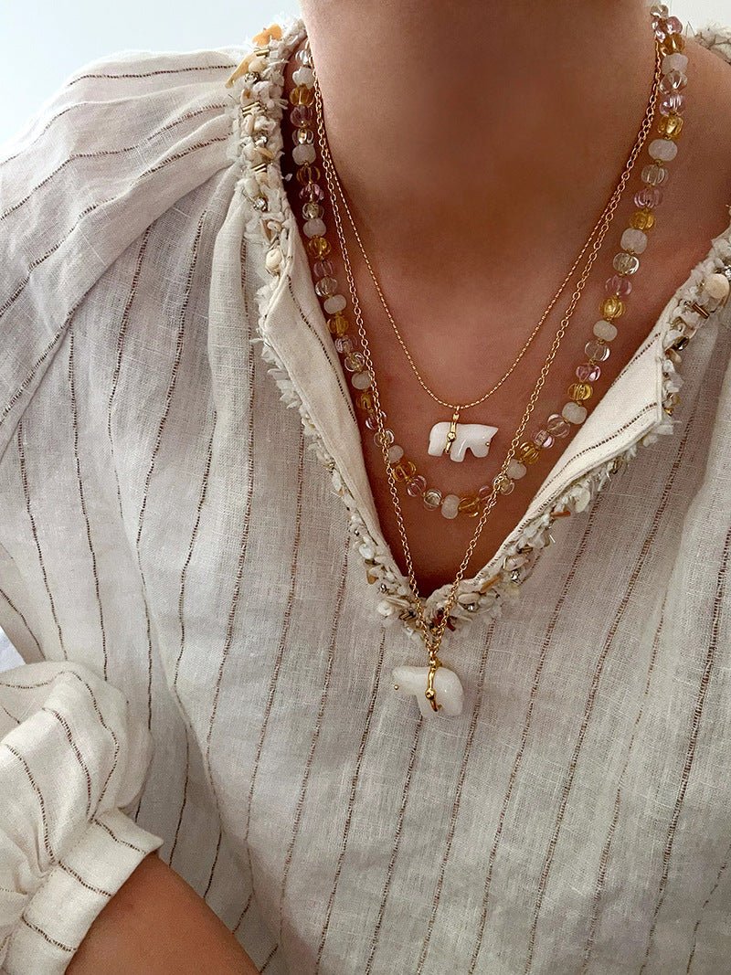 Bohemian Leaping Horse Collection White Jade Carved Horse Pendant Chian Necklace - floysun