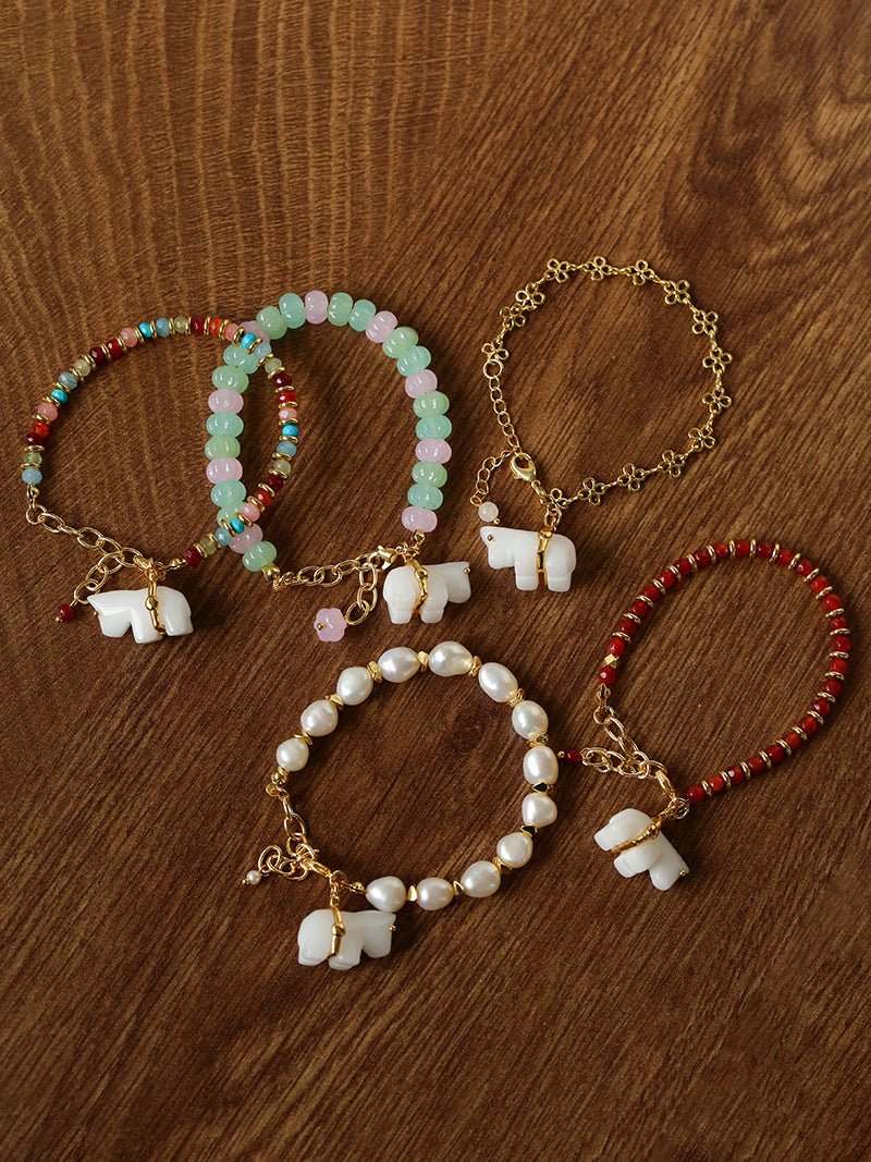 Bohemian Leaping Horse Collection White Jade Horse Bracelet - floysun