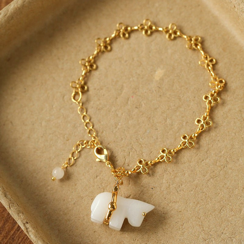 Bohemian Leaping Horse Collection White Jade Horse Bracelet - floysun