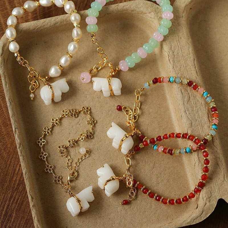 Bohemian Leaping Horse Collection White Jade Horse Bracelet - floysun