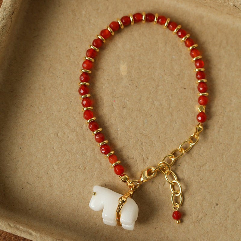 Bohemian Leaping Horse Collection White Jade Horse Bracelet - floysun