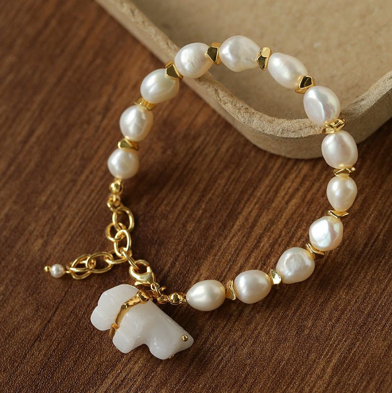 Bohemian Leaping Horse Collection White Jade Horse Bracelet - floysun