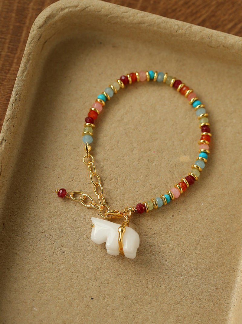 Bohemian Leaping Horse Collection White Jade Horse Bracelet - floysun