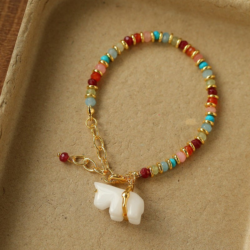 Bohemian Leaping Horse Collection White Jade Horse Bracelet - floysun