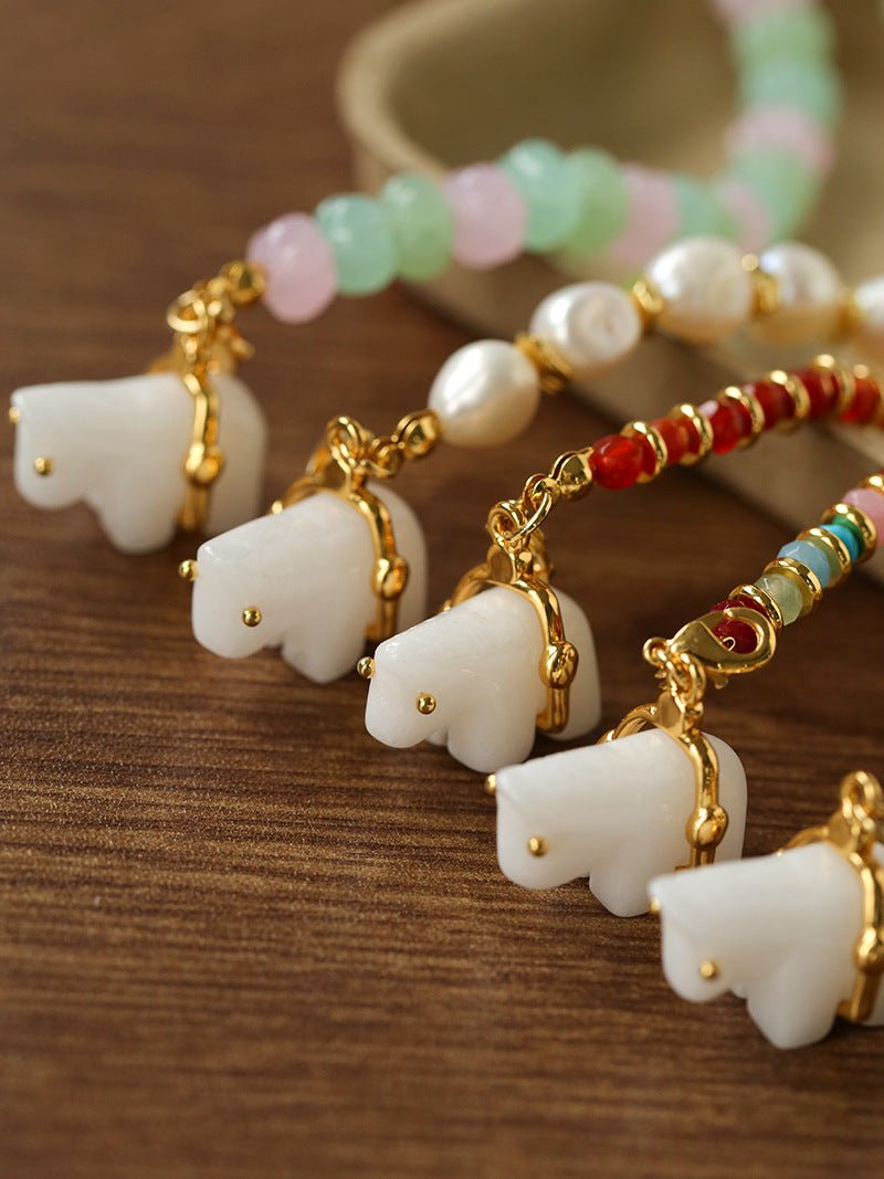 Bohemian Leaping Horse Collection White Jade Horse Bracelet - floysun