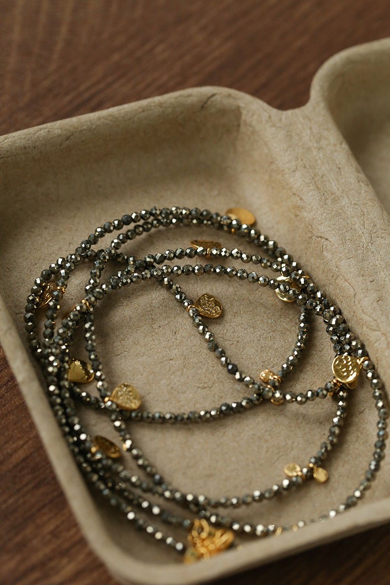Bohemian Pyrite Long Necklace with Irregular Coin Accents - floysun