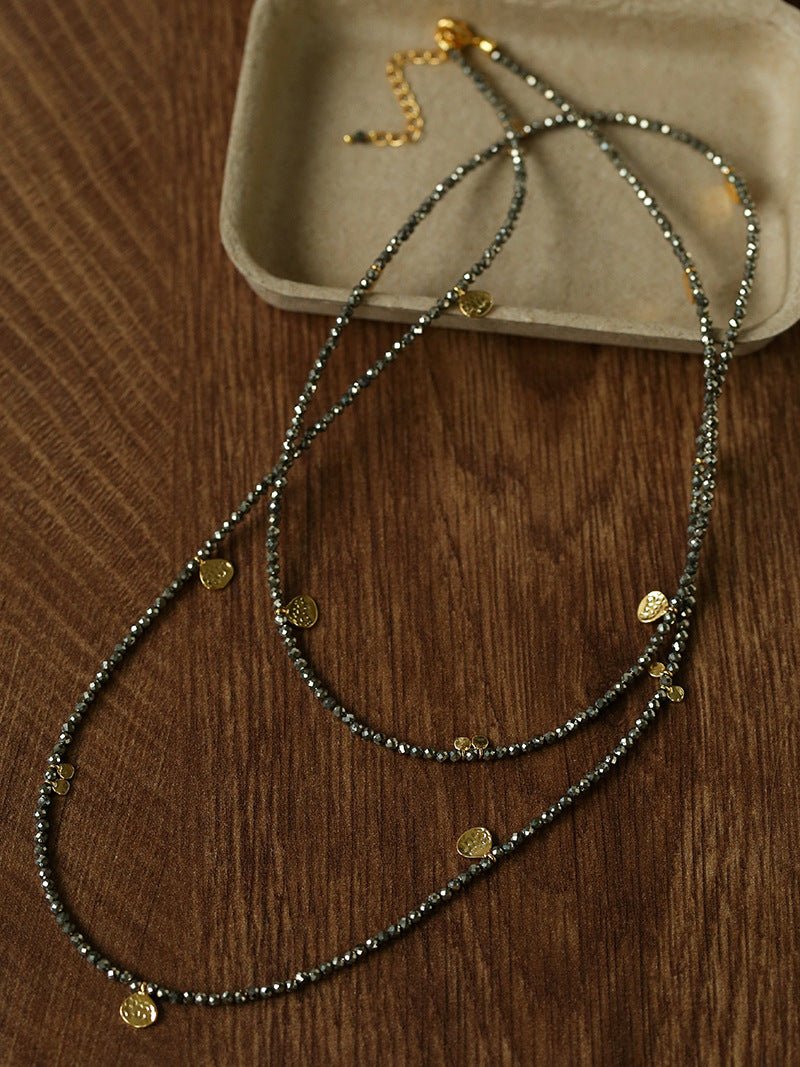 Bohemian Pyrite Long Necklace with Irregular Coin Accents - floysun