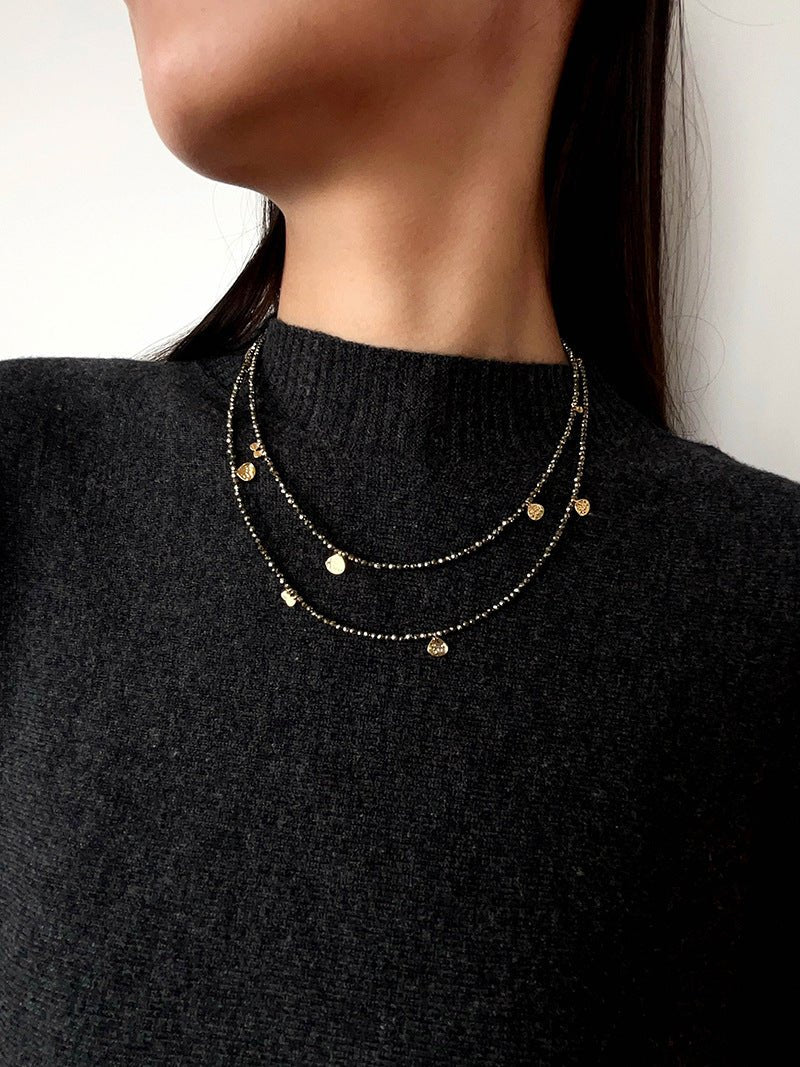 Bohemian Pyrite Long Necklace with Irregular Coin Accents - floysun