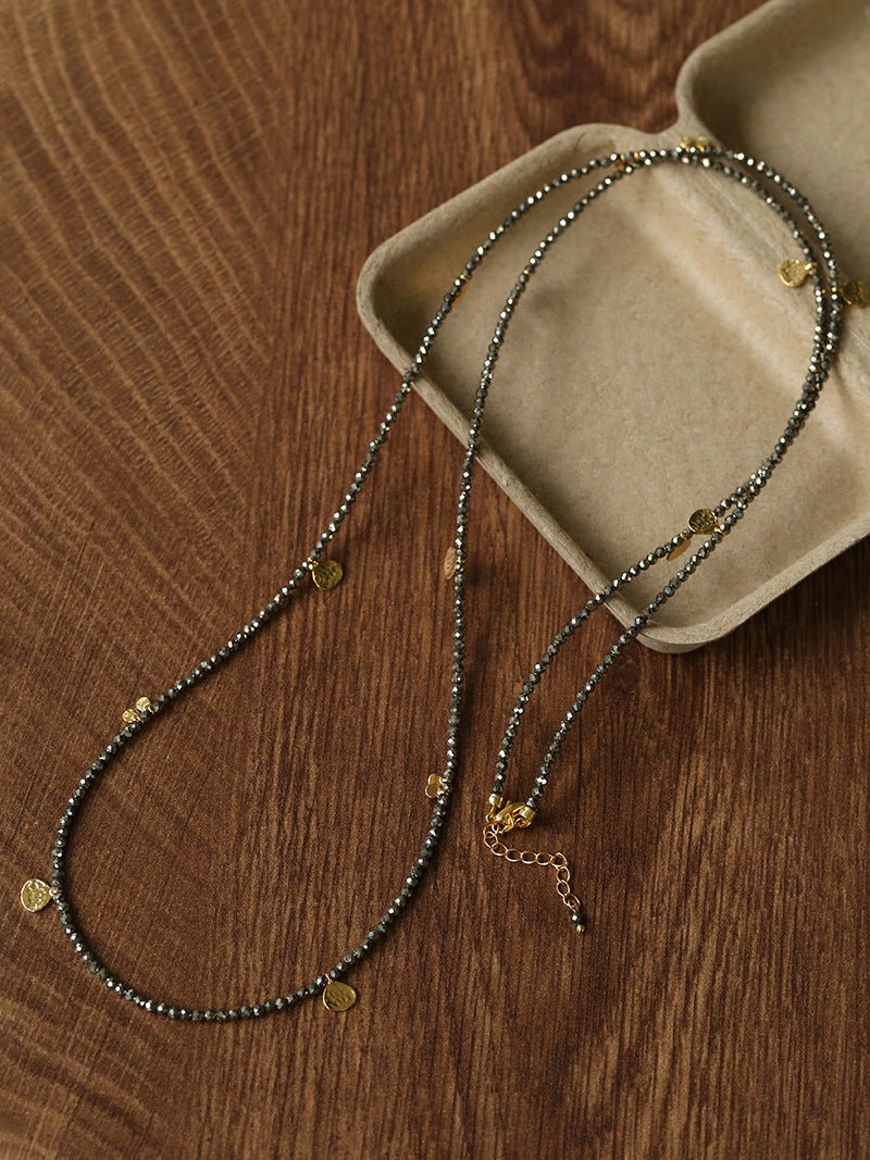 Bohemian Pyrite Long Necklace with Irregular Coin Accents - floysun