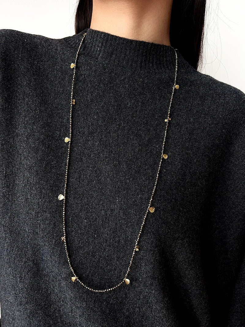 Bohemian Pyrite Long Necklace with Irregular Coin Accents - floysun