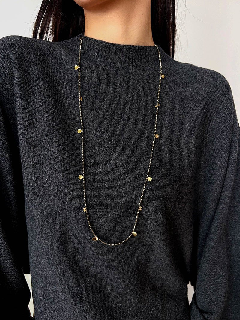 Bohemian Pyrite Long Necklace with Irregular Coin Accents - floysun