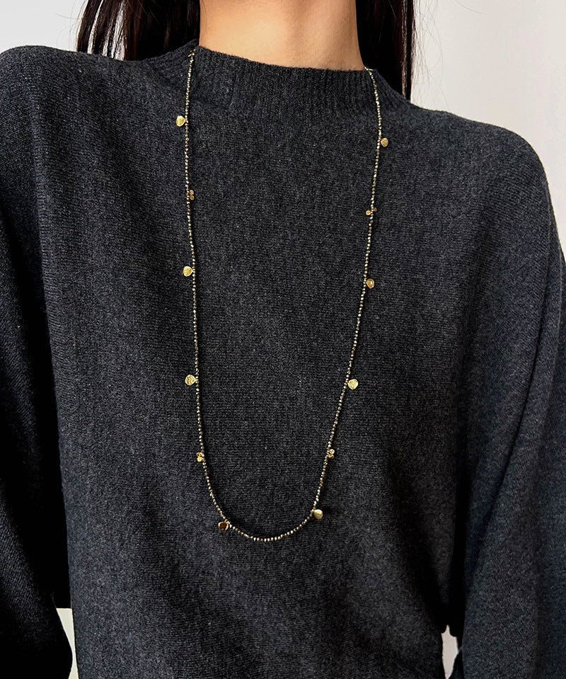 Bohemian Pyrite Long Necklace with Irregular Coin Accents - floysun