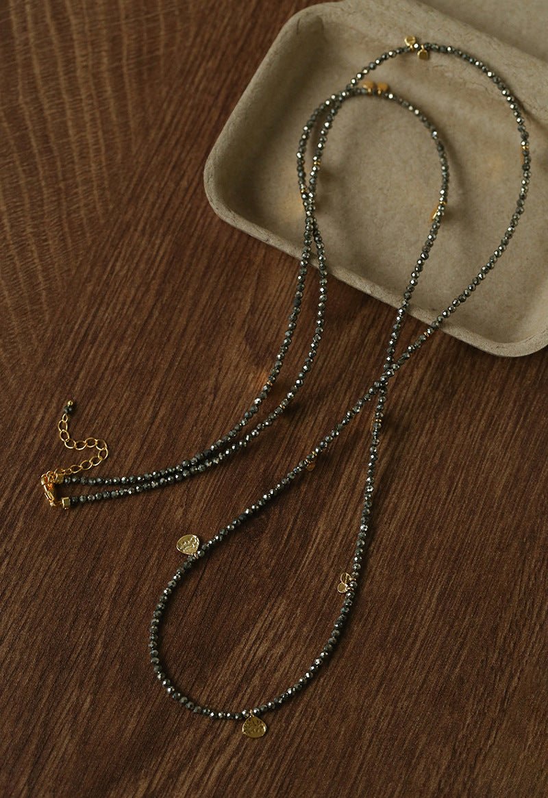 Bohemian Pyrite Long Necklace with Irregular Coin Accents - floysun