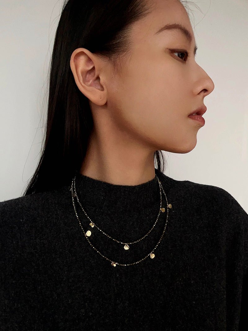 Bohemian Pyrite Long Necklace with Irregular Coin Accents - floysun