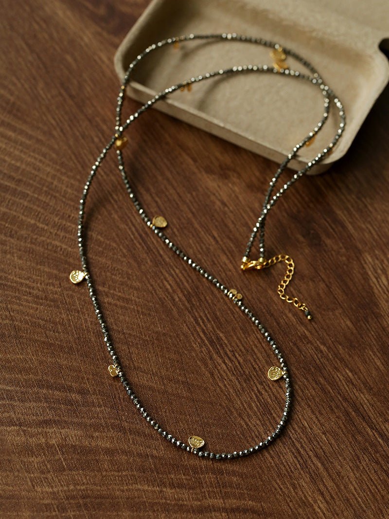 Bohemian Pyrite Long Necklace with Irregular Coin Accents - floysun