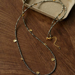 Bohemian Pyrite Long Necklace with Irregular Coin Accents - floysun