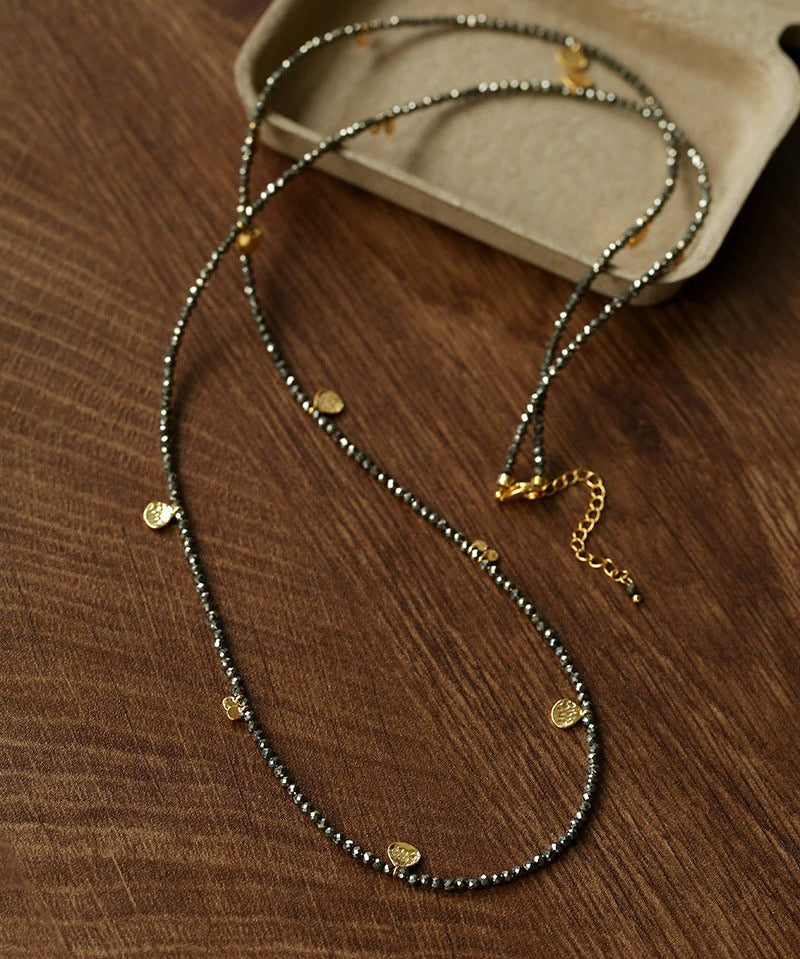 Bohemian Pyrite Long Necklace with Irregular Coin Accents - floysun