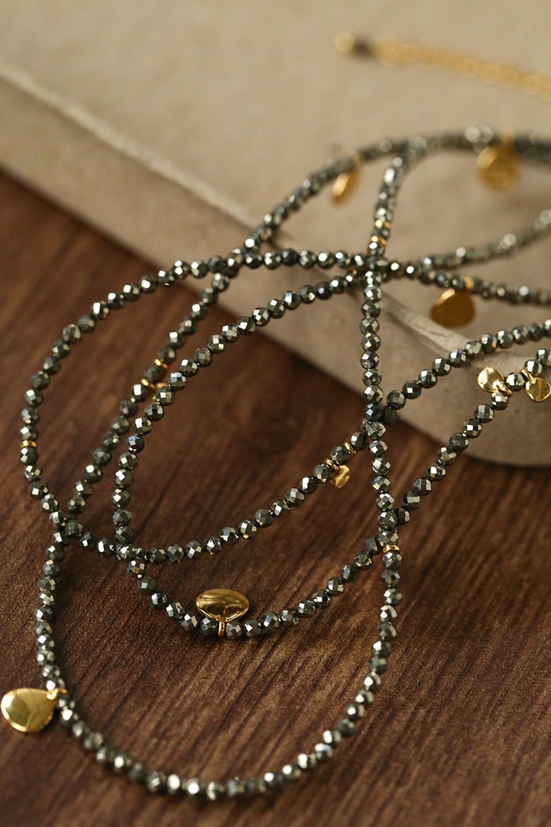 Bohemian Pyrite Long Necklace with Irregular Coin Accents - floysun