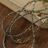 Bohemian Pyrite Long Necklace with Irregular Coin Accents - floysun