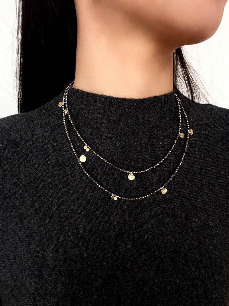 Bohemian Pyrite Long Necklace with Irregular Coin Accents - floysun