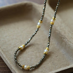 Bohemian Rhapsody – Gold Ore & Pearl Beaded Necklace with Bell Clasp - floysun