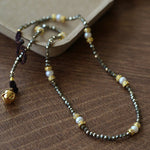 Bohemian Rhapsody – Gold Ore & Pearl Beaded Necklace with Bell Clasp - floysun