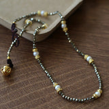 Bohemian Rhapsody – Gold Ore & Pearl Beaded Necklace with Bell Clasp - floysun