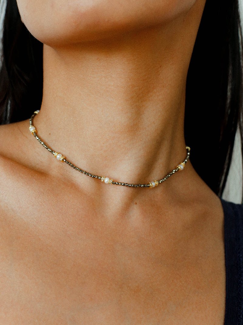 Bohemian Rhapsody – Gold Ore & Pearl Beaded Necklace with Bell Clasp - floysun