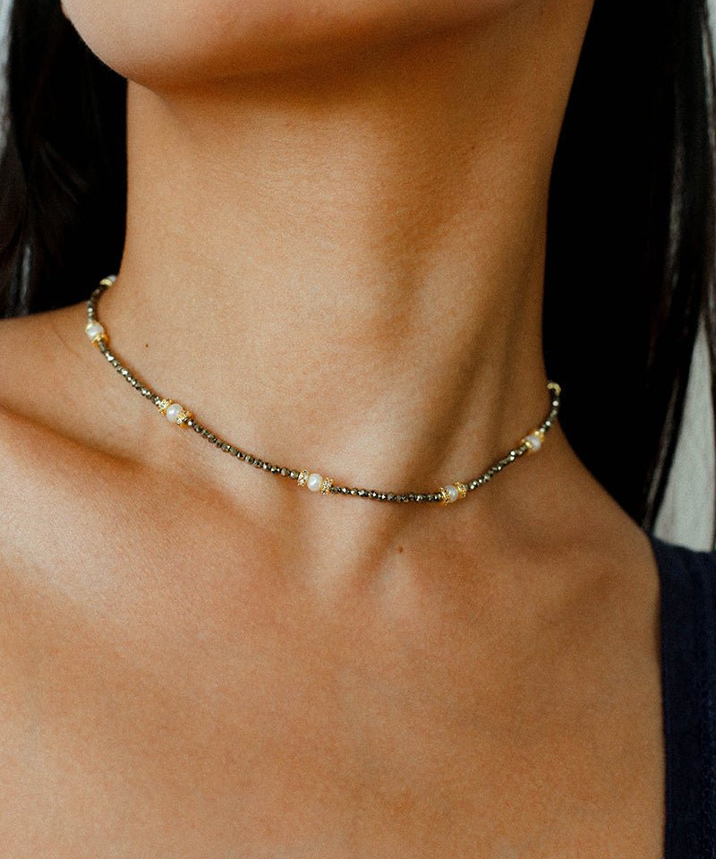 Bohemian Rhapsody – Gold Ore & Pearl Beaded Necklace with Bell Clasp - floysun