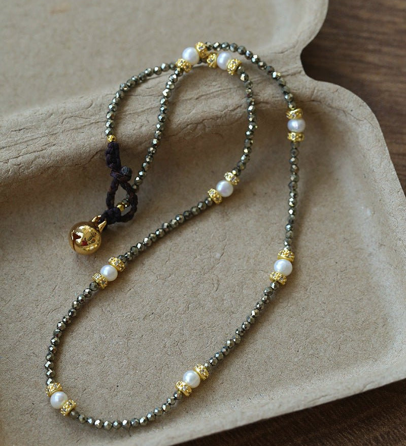 Bohemian Rhapsody – Gold Ore & Pearl Beaded Necklace with Bell Clasp - floysun