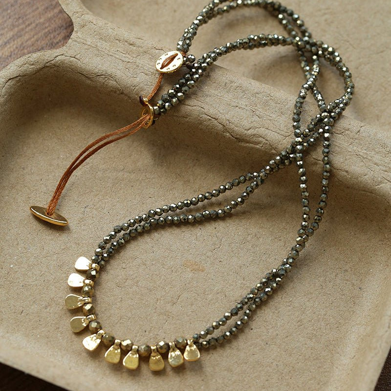 Bohemian Soulbound Double - Layer Necklace – Gold Ore & Black Spinel - floysun
