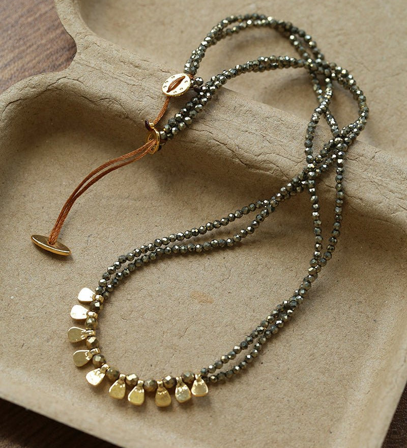 Bohemian Soulbound Double - Layer Necklace – Gold Ore & Black Spinel - floysun