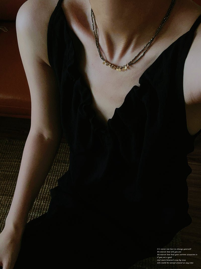 Bohemian Soulbound Double - Layer Necklace – Gold Ore & Black Spinel - floysun