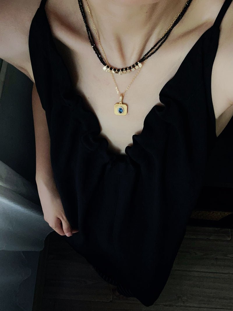 Bohemian Soulbound Double - Layer Necklace – Gold Ore & Black Spinel - floysun