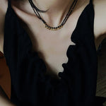 Bohemian Soulbound Double - Layer Necklace – Gold Ore & Black Spinel - floysun