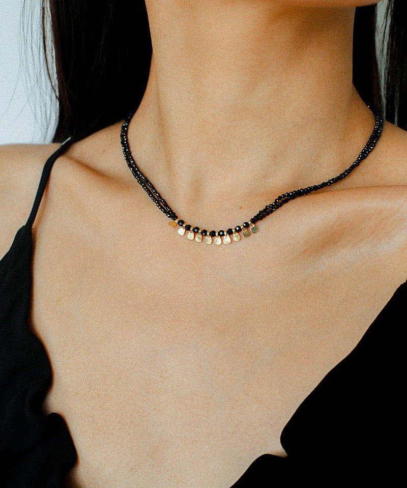 Bohemian Soulbound Double - Layer Necklace – Gold Ore & Black Spinel - floysun