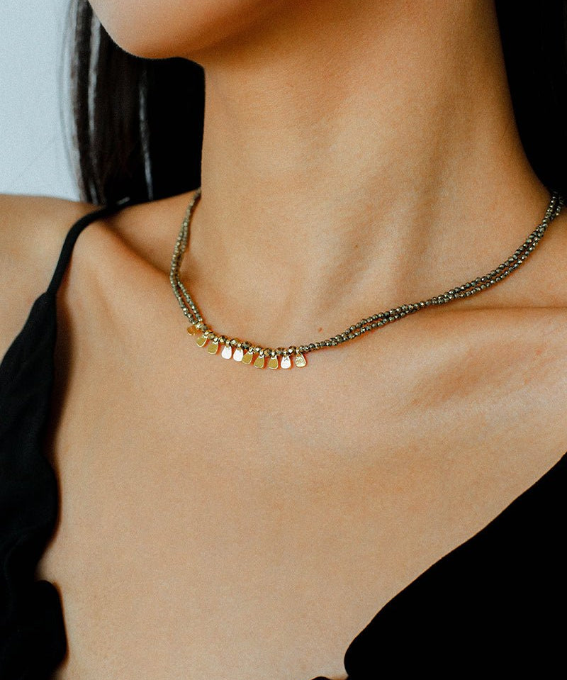Bohemian Soulbound Double - Layer Necklace – Gold Ore & Black Spinel - floysun