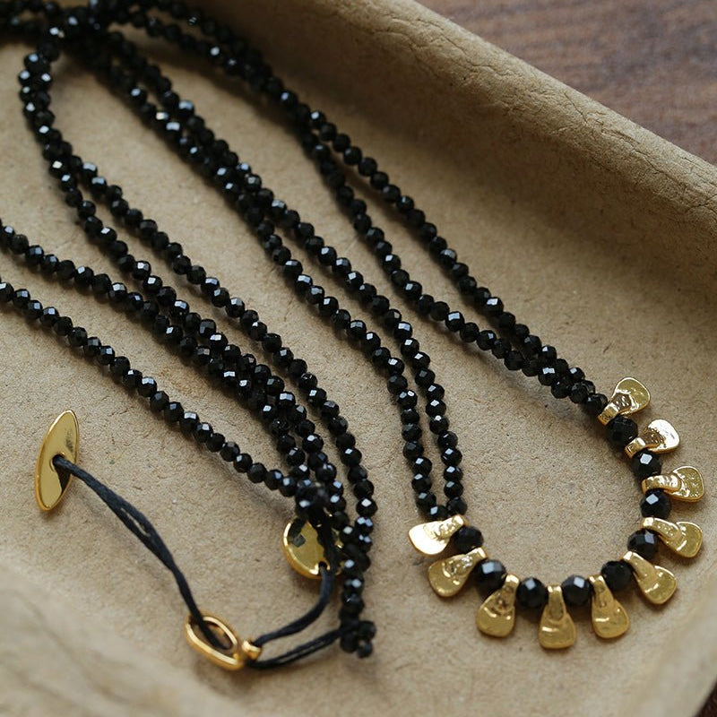 Bohemian Soulbound Double - Layer Necklace – Gold Ore & Black Spinel - floysun