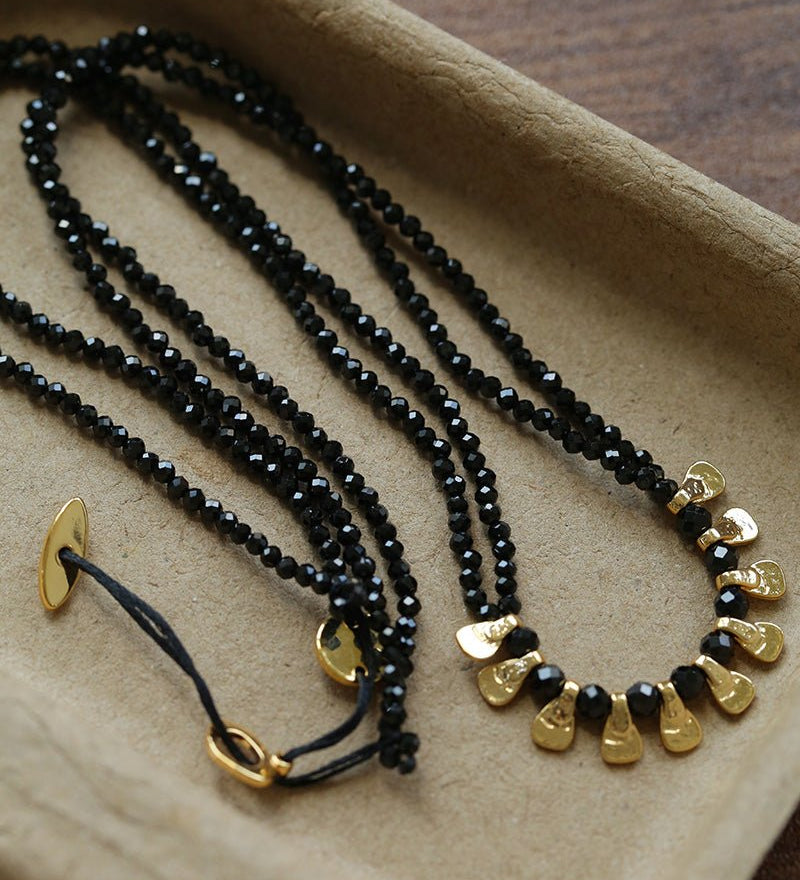 Bohemian Soulbound Double - Layer Necklace – Gold Ore & Black Spinel - floysun