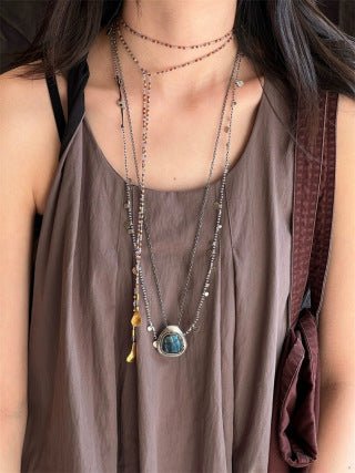 Bohemian Woven Natural Stone Necklace – Silver Accents - floysun