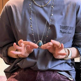 Bohemian Woven Natural Stone Necklace – Silver Accents - floysun