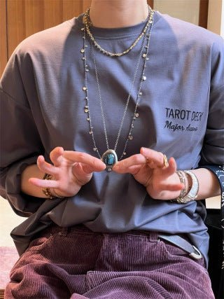 Bohemian Woven Natural Stone Necklace – Silver Accents - floysun