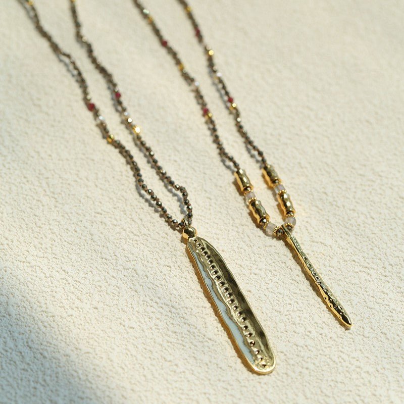 Boho Hand‑Textured Gold Ore Bar Pendant Necklace - floysun