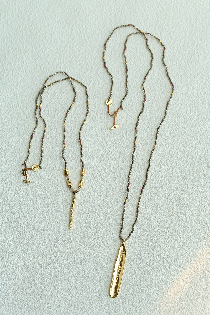 Boho Hand‑Textured Gold Ore Bar Pendant Necklace - floysun
