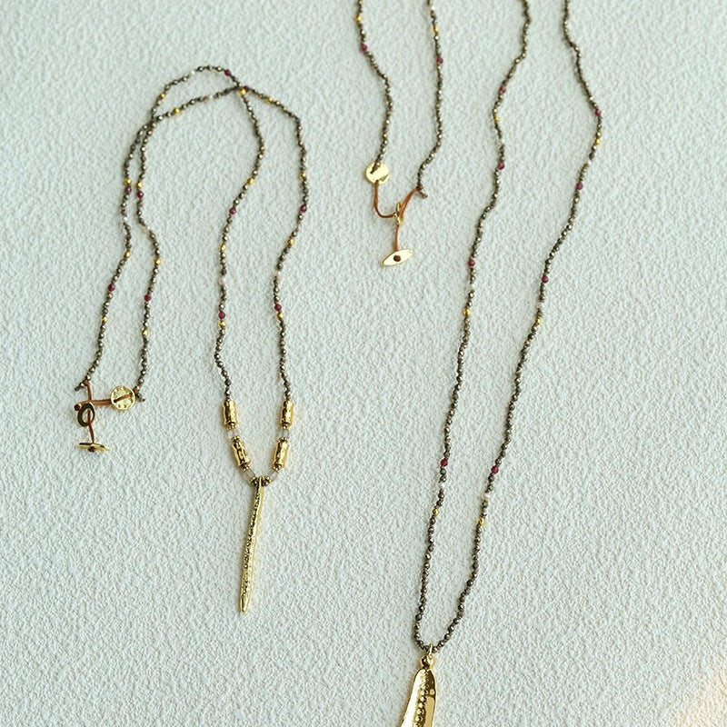 Boho Hand‑Textured Gold Ore Bar Pendant Necklace - floysun