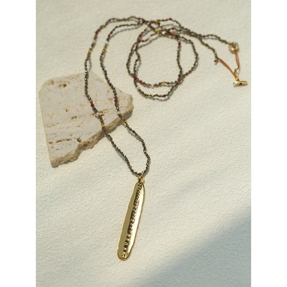 Boho Hand‑Textured Gold Ore Bar Pendant Necklace - floysun