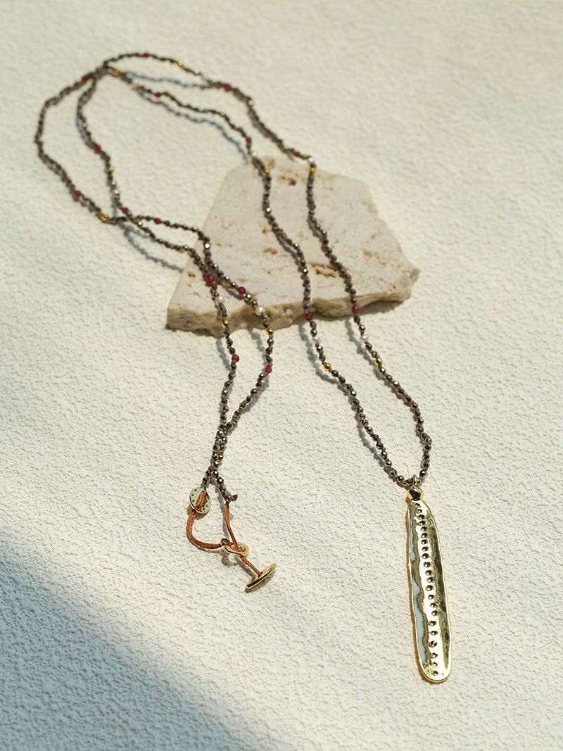 Boho Hand‑Textured Gold Ore Bar Pendant Necklace - floysun
