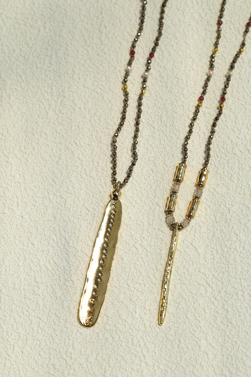 Boho Hand‑Textured Gold Ore Bar Pendant Necklace - floysun